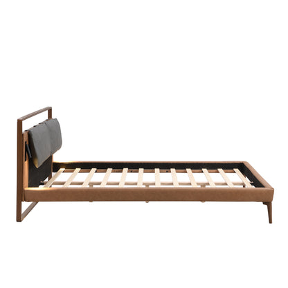 Mireva Brown&Gray Leather King Bed with 2pcs Night Lights