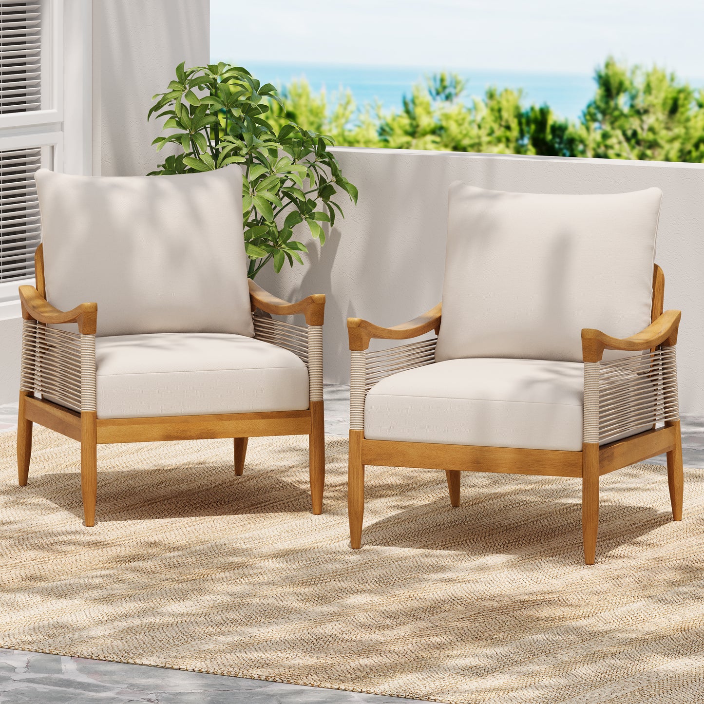 Brsing Outdoor Acacia Wood Patio Club Chair With Cushion