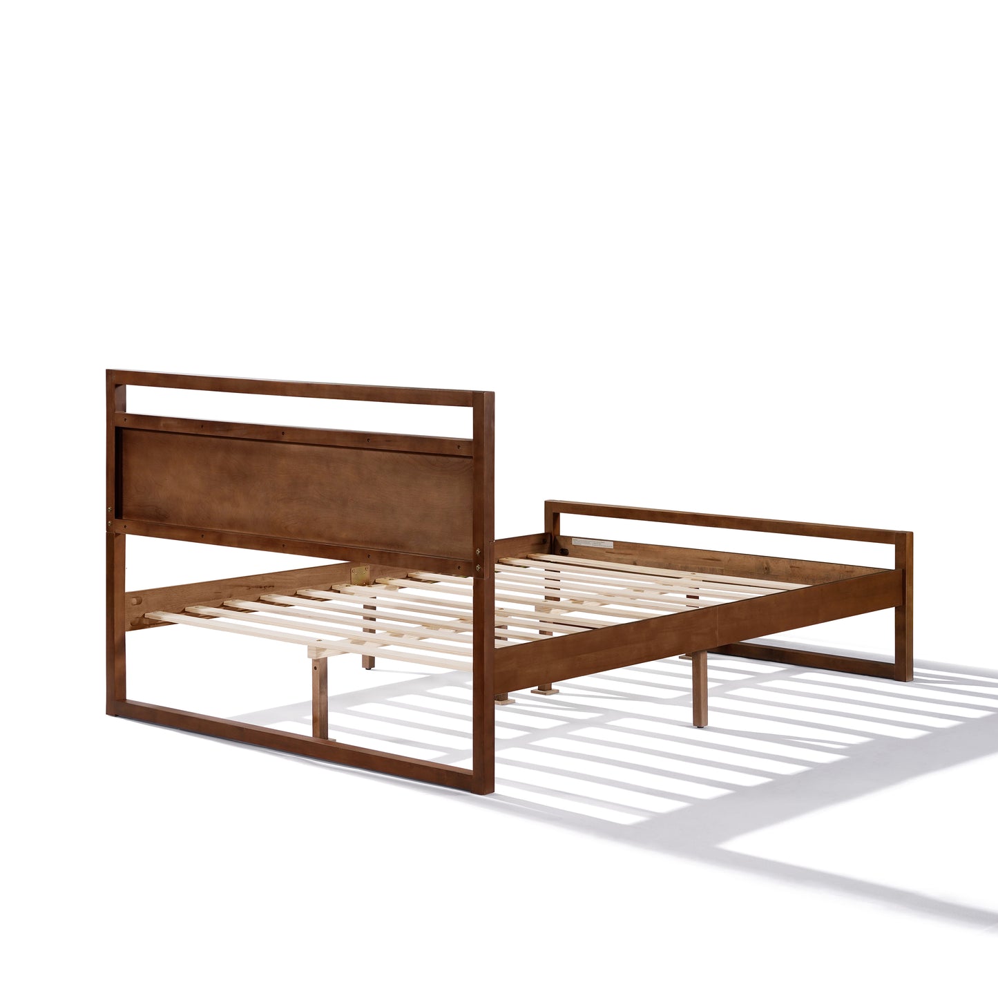 Quorrilos Walnut Wood Queen Bed with Headboard and Silent Slats