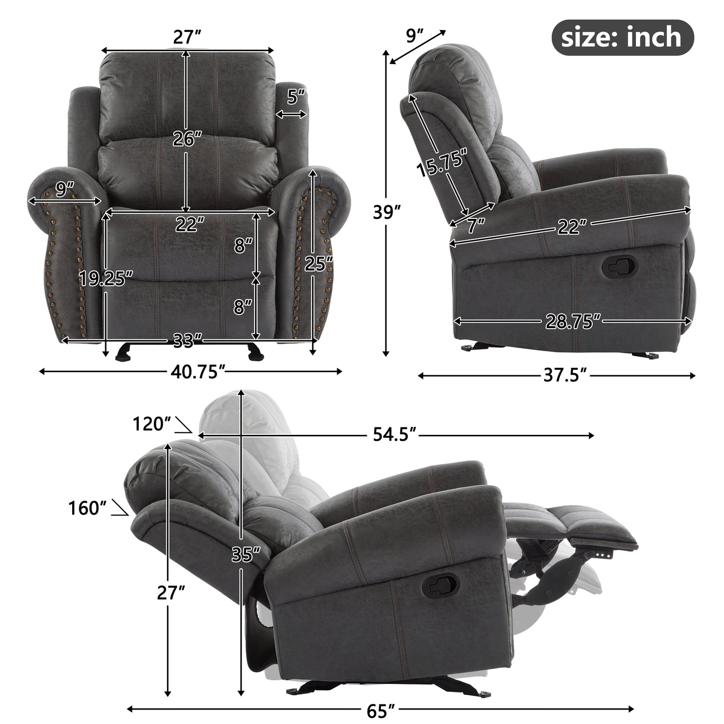 Isellen Suede Manual Glider Standard Recliner
