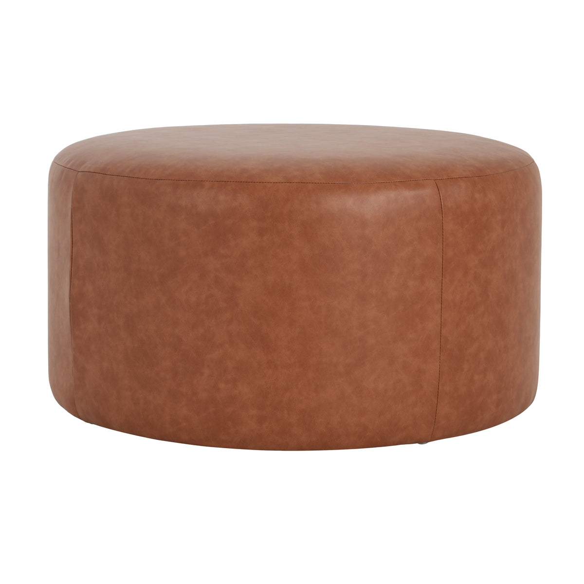 Placidity GAVI PU Leather Ottoman Foot Stool, 30" Pouf Footstool Ottoman Seat, Upholstered Foot Chair, Round Footrest, Modern Side Table for Living Room Bedroom Home Decor, Cognac Brown