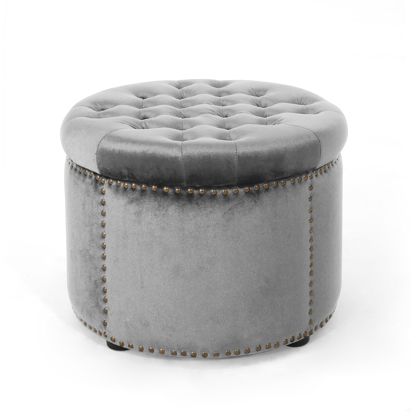 Peregrine Light luxury retro rivet decorative velvet ottoman, round cushioned stool