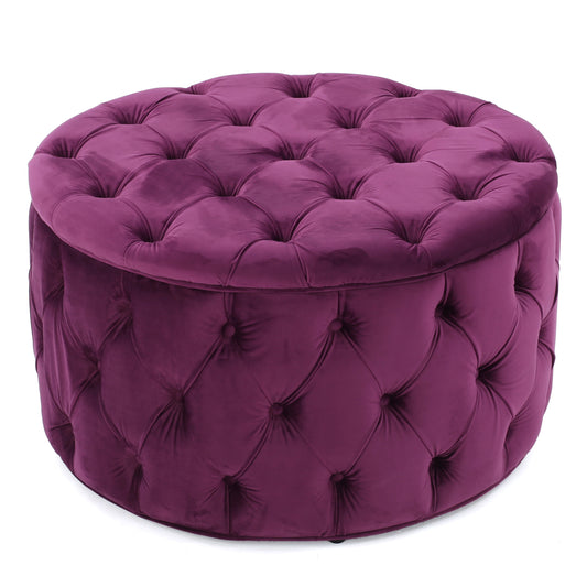 Solvista Velvet Button Tufted Stitched Round Footstool