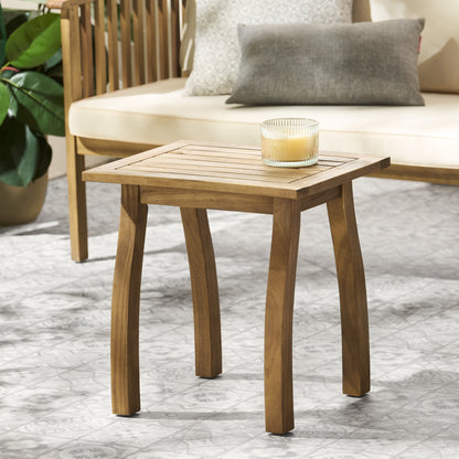 Amity  Selma Acacia Wood Outdoor Side Table, Decorative Rectangular Small Accent Table, Weather Resistant Patio End Table for Balcony Beach Pool Side, Slatted Design, Natural Stained