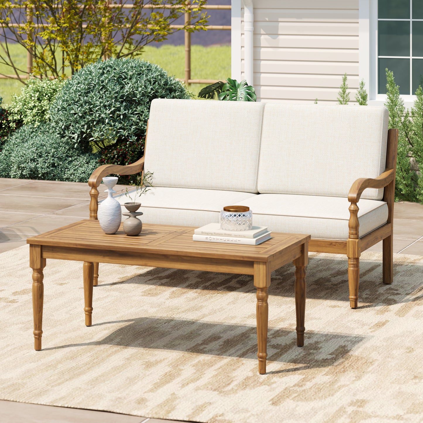 Selyric 2-Piece Outdoor Acacia Chat Set Contains 1 Loveseat and 1 Coffee Table