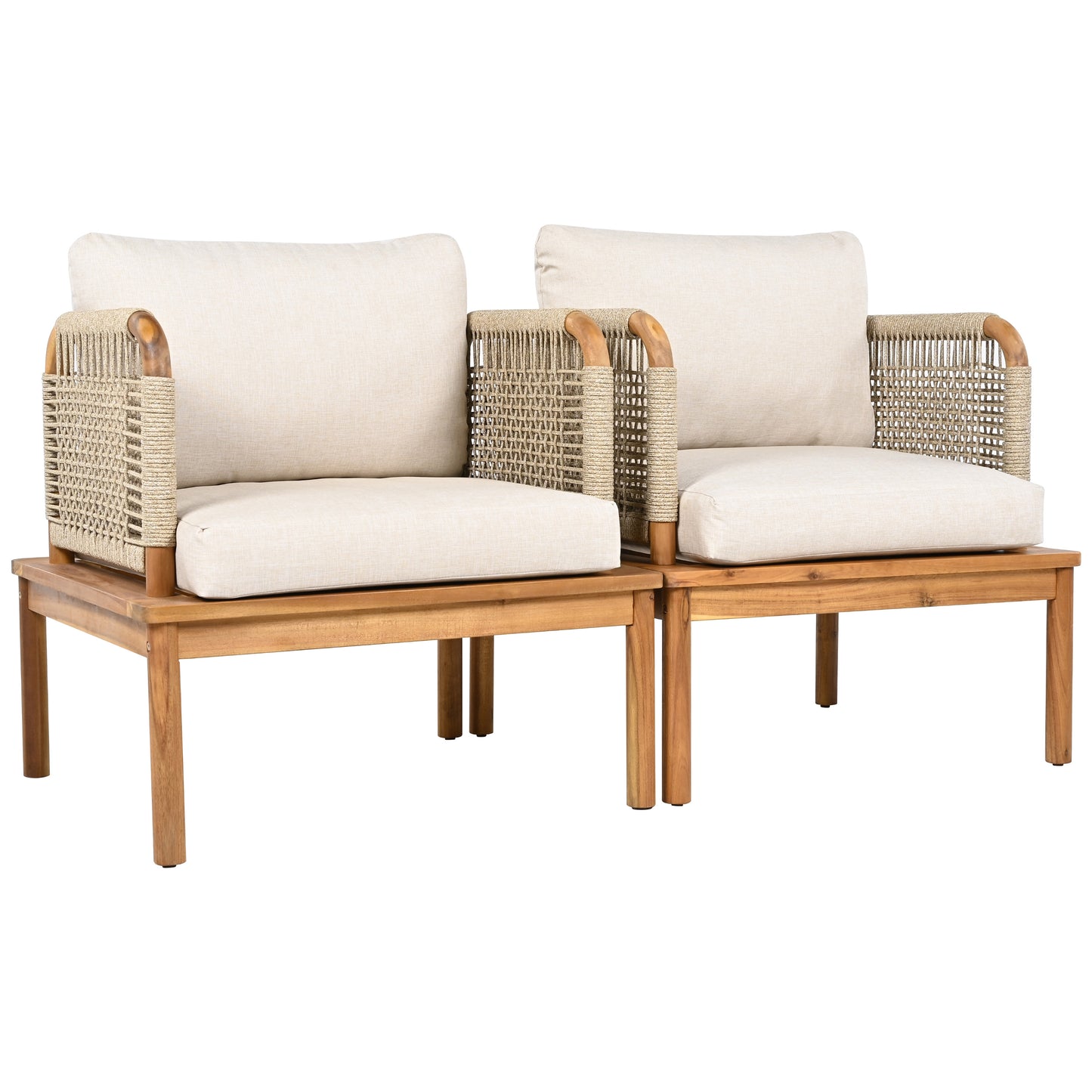 Linnea Outdoor Acacia Wood and Rope Club Chair with Cushions,Set of 2