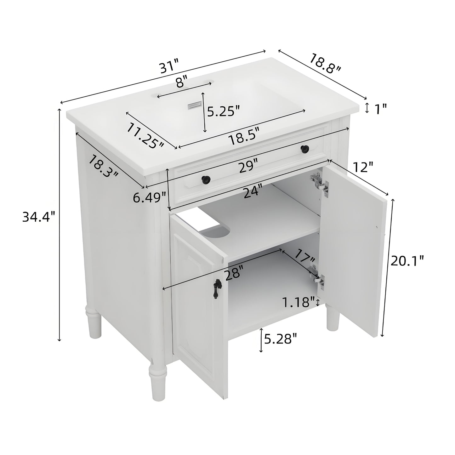 Kizzo 31" Vintage Bathroom Vanity with Sink, Rustic Bathroom Cabinet