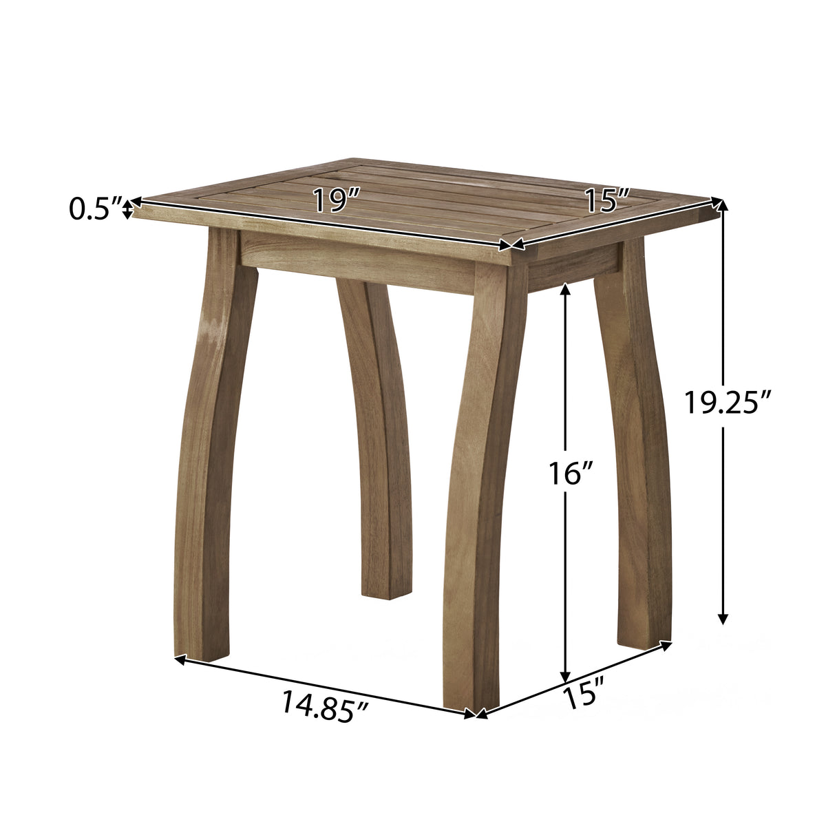 Amity  Selma Acacia Wood Outdoor Side Table, Decorative Rectangular Small Accent Table, Weather Resistant Patio End Table for Balcony Beach Pool Side, Slatted Design, Natural Stained