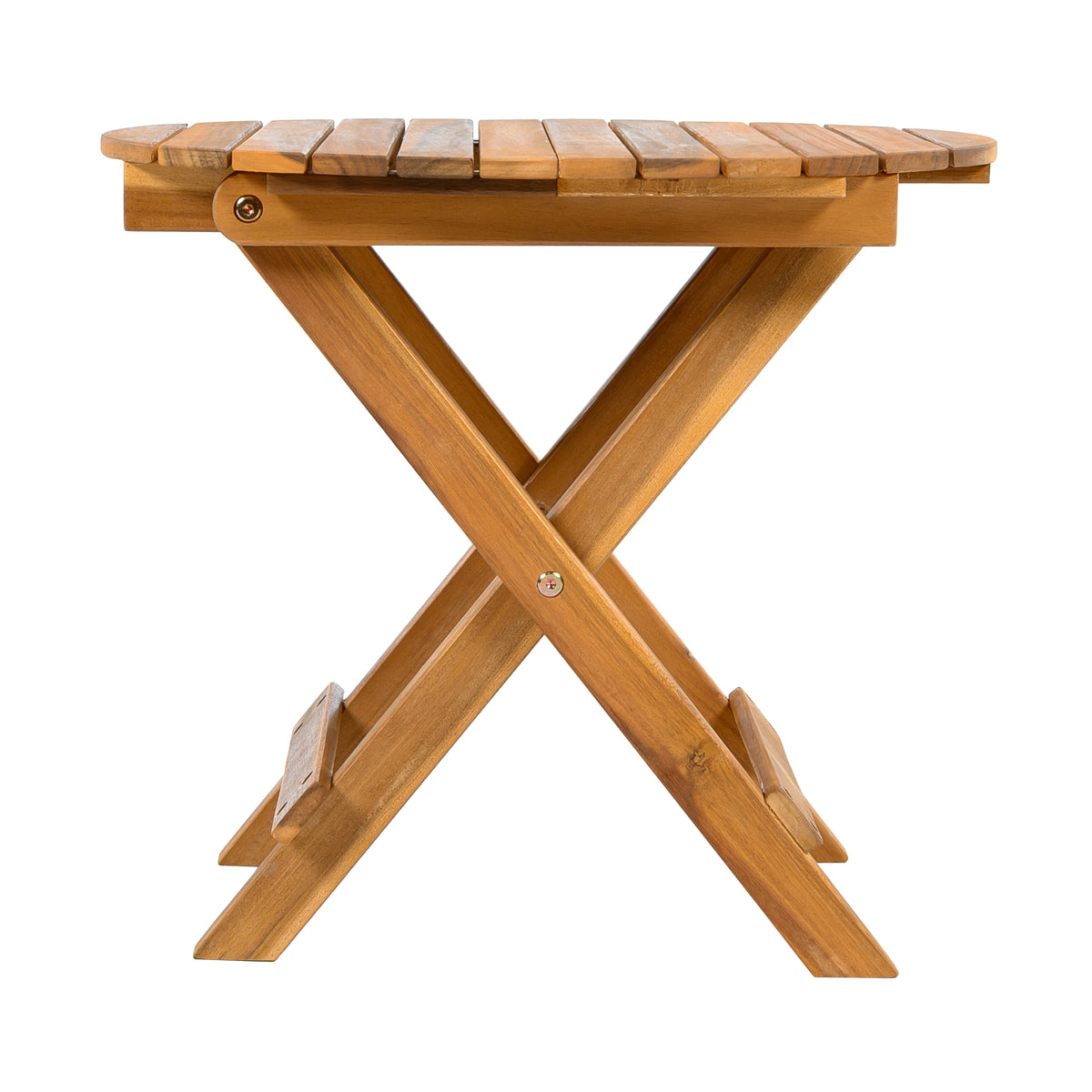 Aurl 17.75" W Outdoor Acacia Wood Side Table, Round End Table, Slats Panel Design, Foldable and Adjustable Small Coffee Desk, Sofa Side Desk, No Assembly Needed, 175lbs Teak