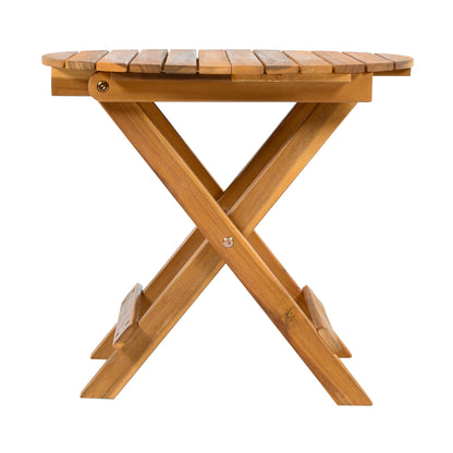 Aurl 17.75" W Outdoor Acacia Wood Side Table, Round End Table, Slats Panel Design, Foldable and Adjustable Small Coffee Desk, Sofa Side Desk, No Assembly Needed, 175lbs Teak