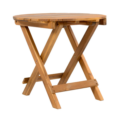 Aurl 17.75" W Outdoor Acacia Wood Side Table, Round End Table, Slats Panel Design, Foldable and Adjustable Small Coffee Desk, Sofa Side Desk, No Assembly Needed, 175lbs Teak
