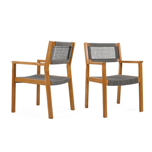 Seraphina Outdoor Patio Acacia Wood Braided Rope Dining Chairs, Set of 2