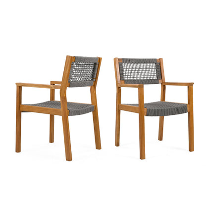 Seraphina Outdoor Patio Acacia Wood Braided Rope Dining Chairs, Set of 2