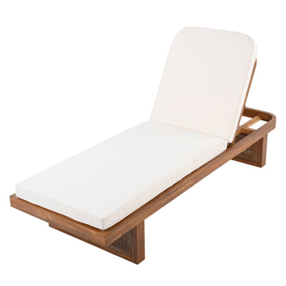 ‌PinDrift‌ Outdoor Lounge Chair - Acacia Wood & PE Rattan Design with White Cushion