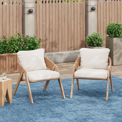Reafter Outdoor Patio Elegant rattan Chair with Cushions (Set of 2)