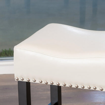 Ogden Contemporary Faux Leather 30 Inch Backless Barstool (Set of 2), Brown and Matte Black