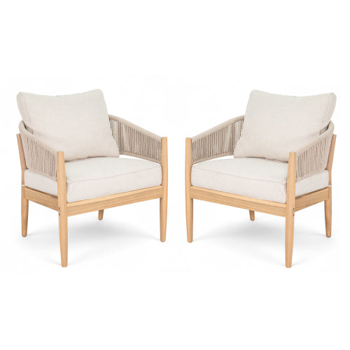 Veronia Outdoor Patio Acacia Wood Club Chair With Cushion,Set of 2