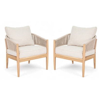 Veronia Outdoor Patio Acacia Wood Club Chair With Cushion,Set of 2