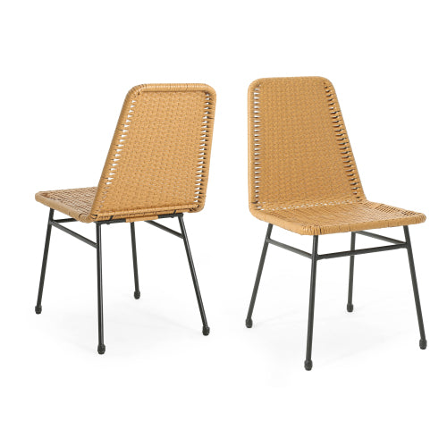 Lunara PE Wicker Dining Chair, Metal Base, Set of 2