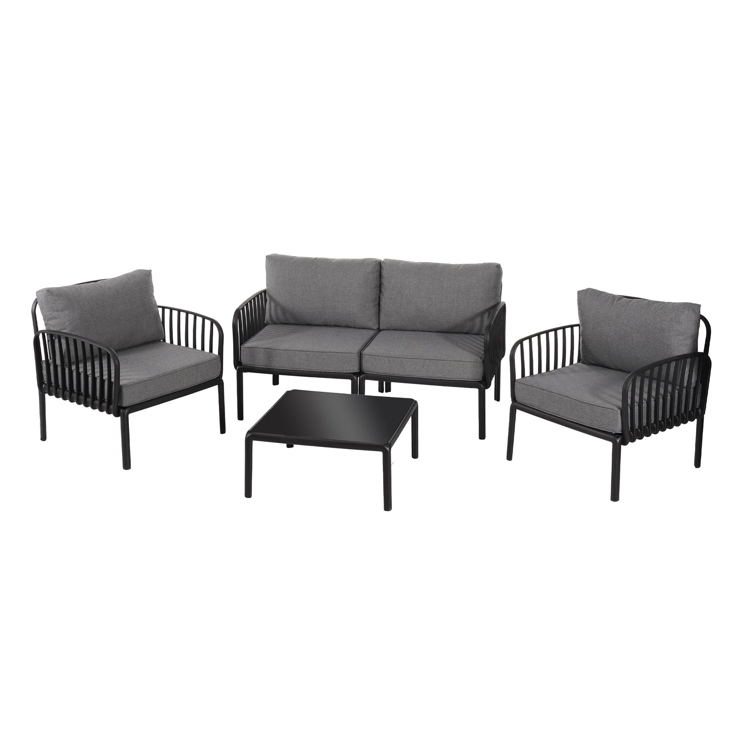 Felloral Modern Outdoor Patio Sectional Furniture Set with Square Coffee Table, Waterproof Cushion