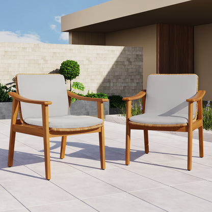 Demorivor Outdoor Dining Chairs Set of 2, Teak Color Acacia Wood Frame,Waterproof Cushion