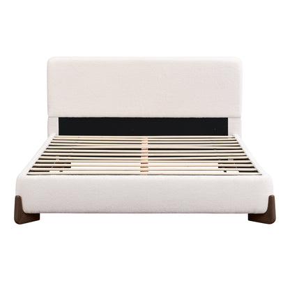 Eryndor Modern Upholstered Boucle Platform Bed with Headboard, Wood