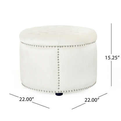 Peregrine Light luxury retro rivet decorative velvet ottoman, round cushioned stool