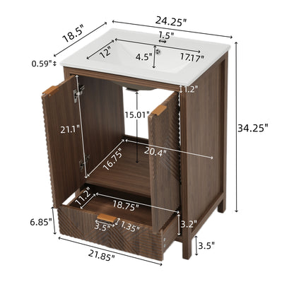 Felix 24 Inches Bathroom Vanity with Sink Combo, Modern Bathroom Vanity with Single Faucet Hole, Textured Door Panels