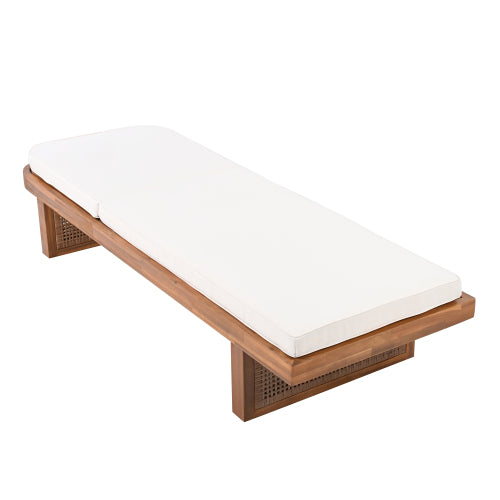‌PinDrift‌ Outdoor Lounge Chair - Acacia Wood & PE Rattan Design with White Cushion