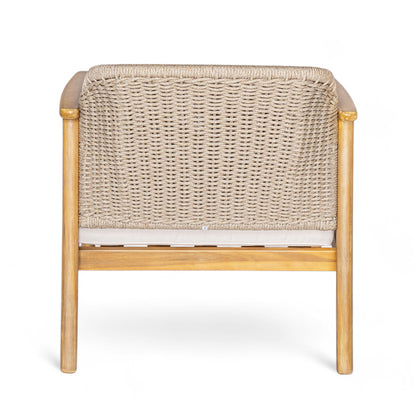 Cameole Outdoor Wood Patio Club Chair,with Woven Rope Backrest，Set of 2