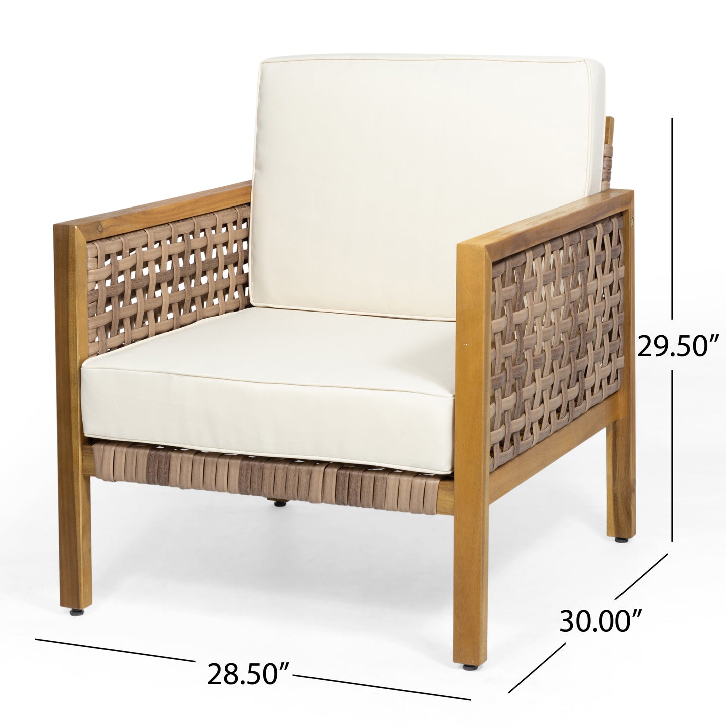 Maycen Outdoor Acacia Wood and Wicker Club Chair