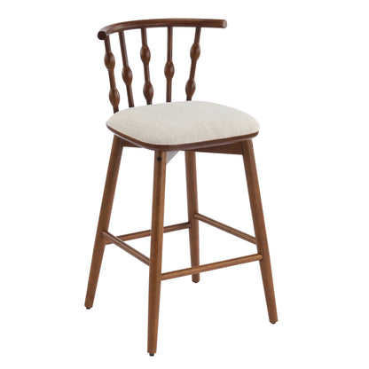 Dorio Indoor Wooden Barstool, Wood Finish With Beige Upholstery, Set of 2