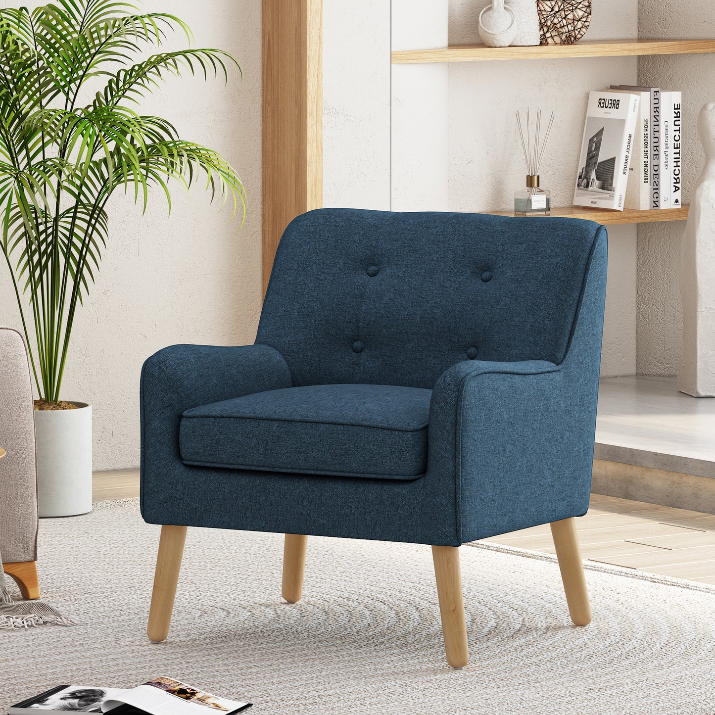 Tapara Mid-Century Modern Armchair - Tufted Fabric Accent Chair.