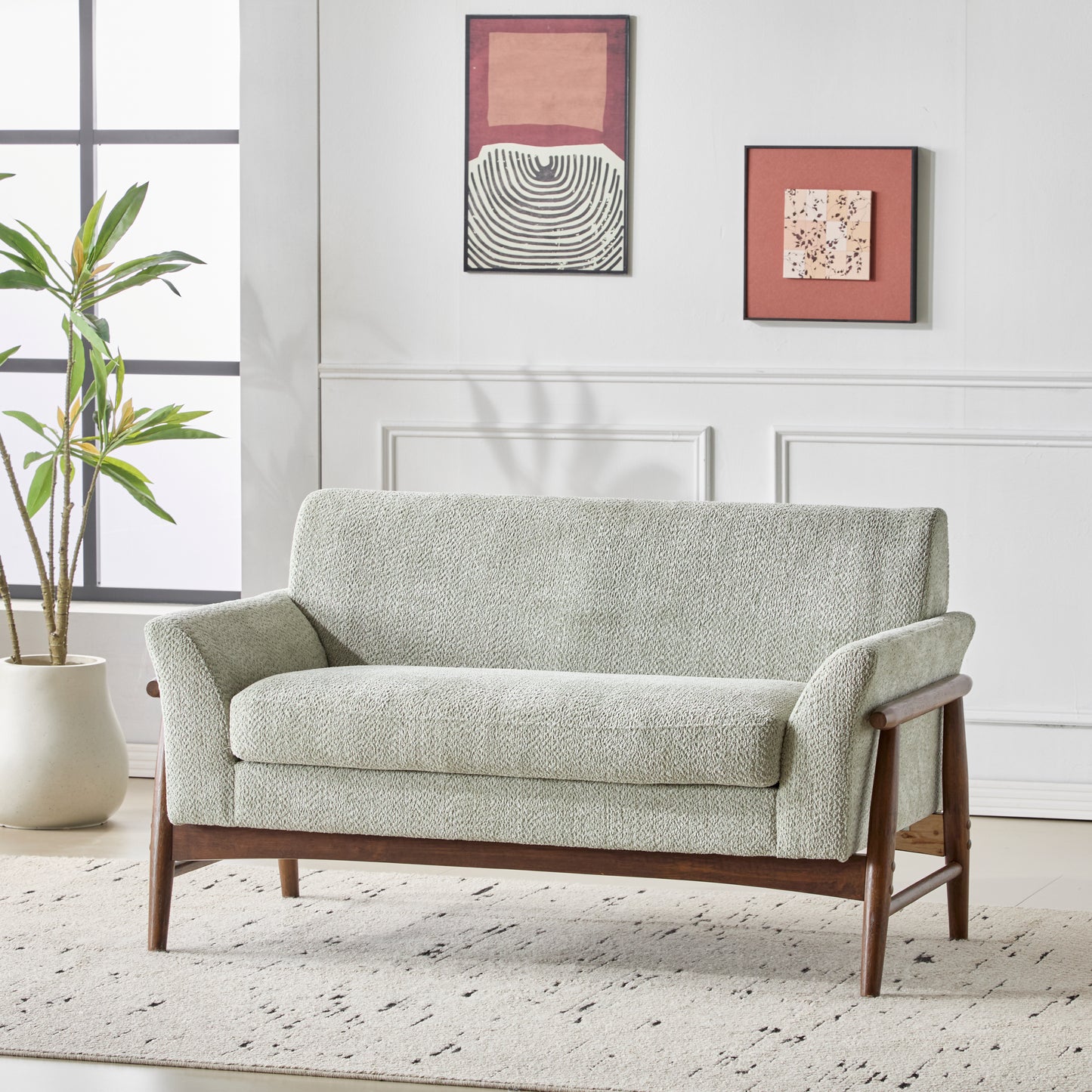 Aeionius Modern Indoor Boucle Loveseat with Flared Arms, Upholstered Fabric Sofa