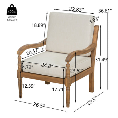 Selyric Acacia Luxe Outdoor Patio Chair with Cushions,Wooden Club Chairs,Set of 2