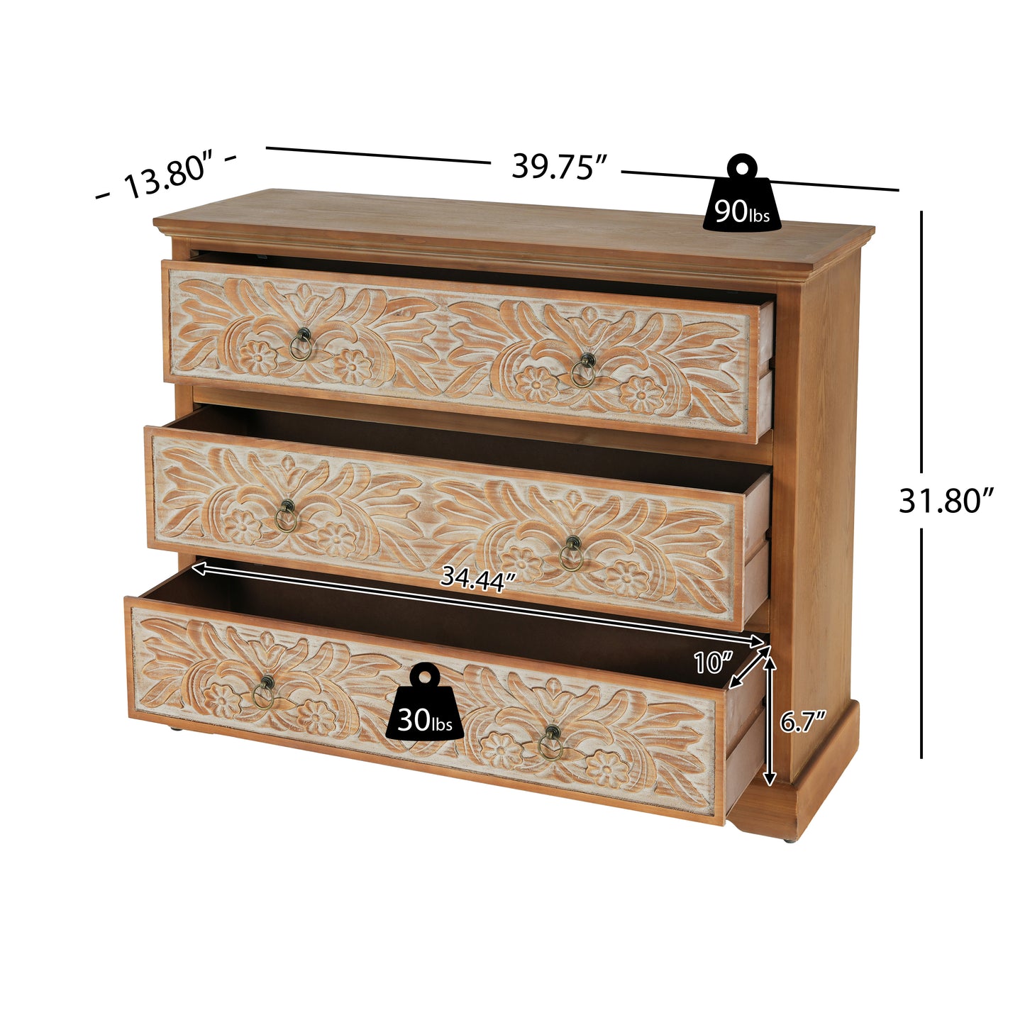 Caradoc Bohemian Style Accent Dresser With Three Drawer