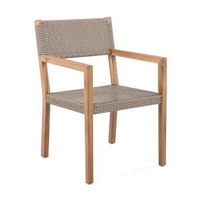 Velquinn Outdoor Dining Chairs Set of 2, Acacia Wood Frame and PE Wicker