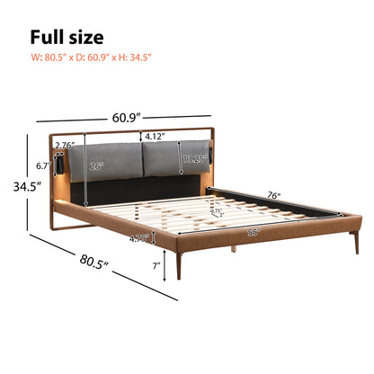 Mireva Brown&Gray Leather King Bed with 2pcs Night Lights