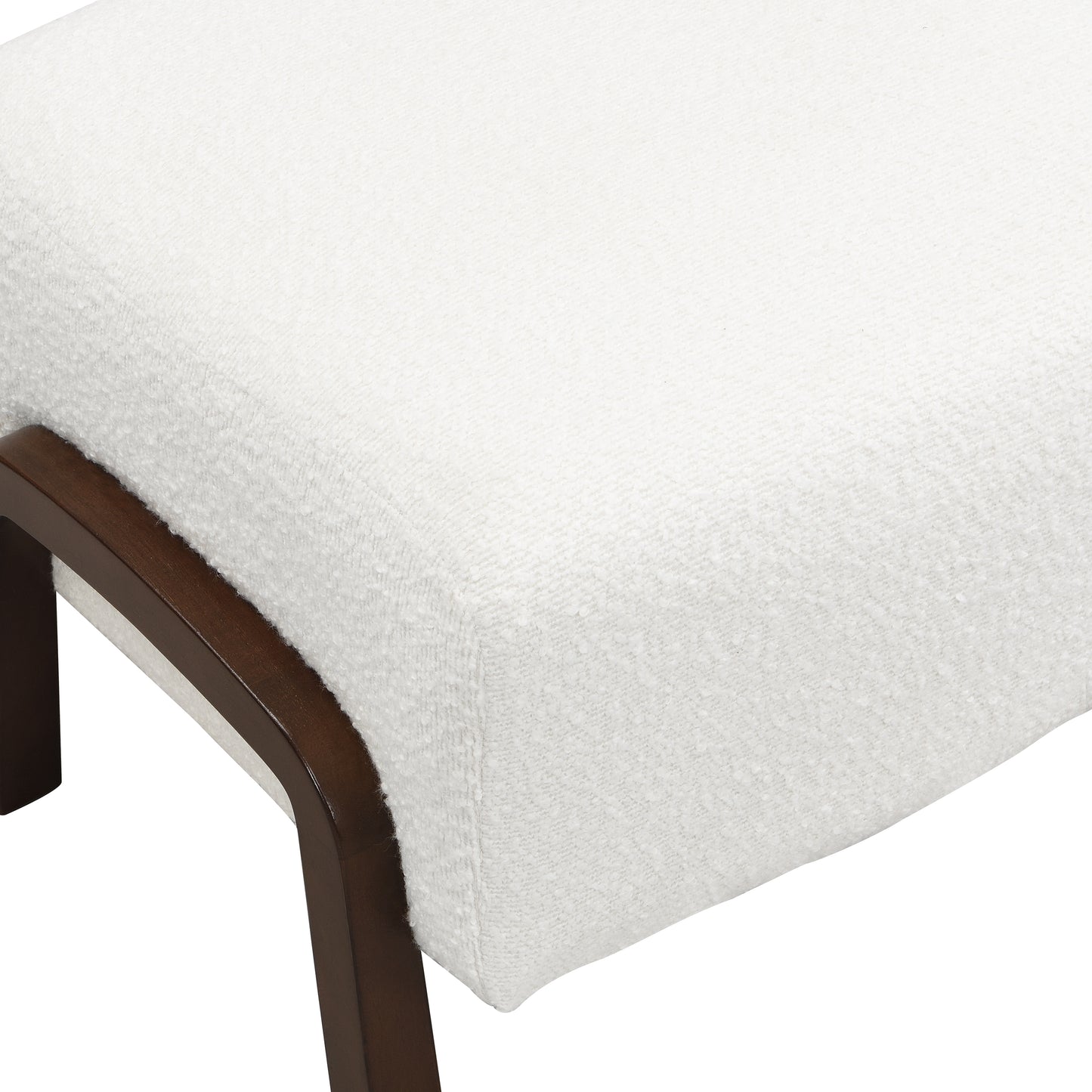 Sorena Upholstered Ottoman, Wooden Legs, White, Boucle
