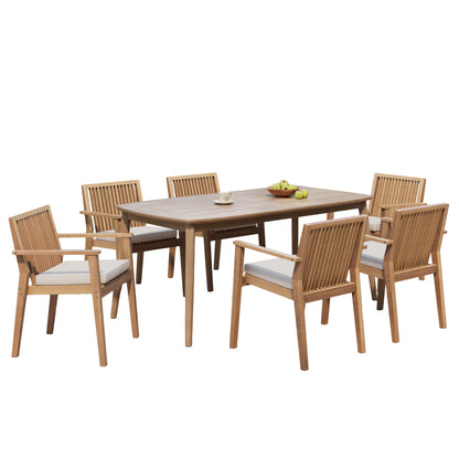 Junosila 7-Piece Acacia Wood Outdoor Dining Set - 70.75" Table & 6 Chairs with Cushions