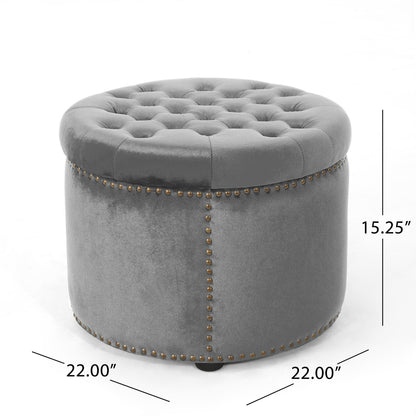 Peregrine Light luxury retro rivet decorative velvet ottoman, round cushioned stool