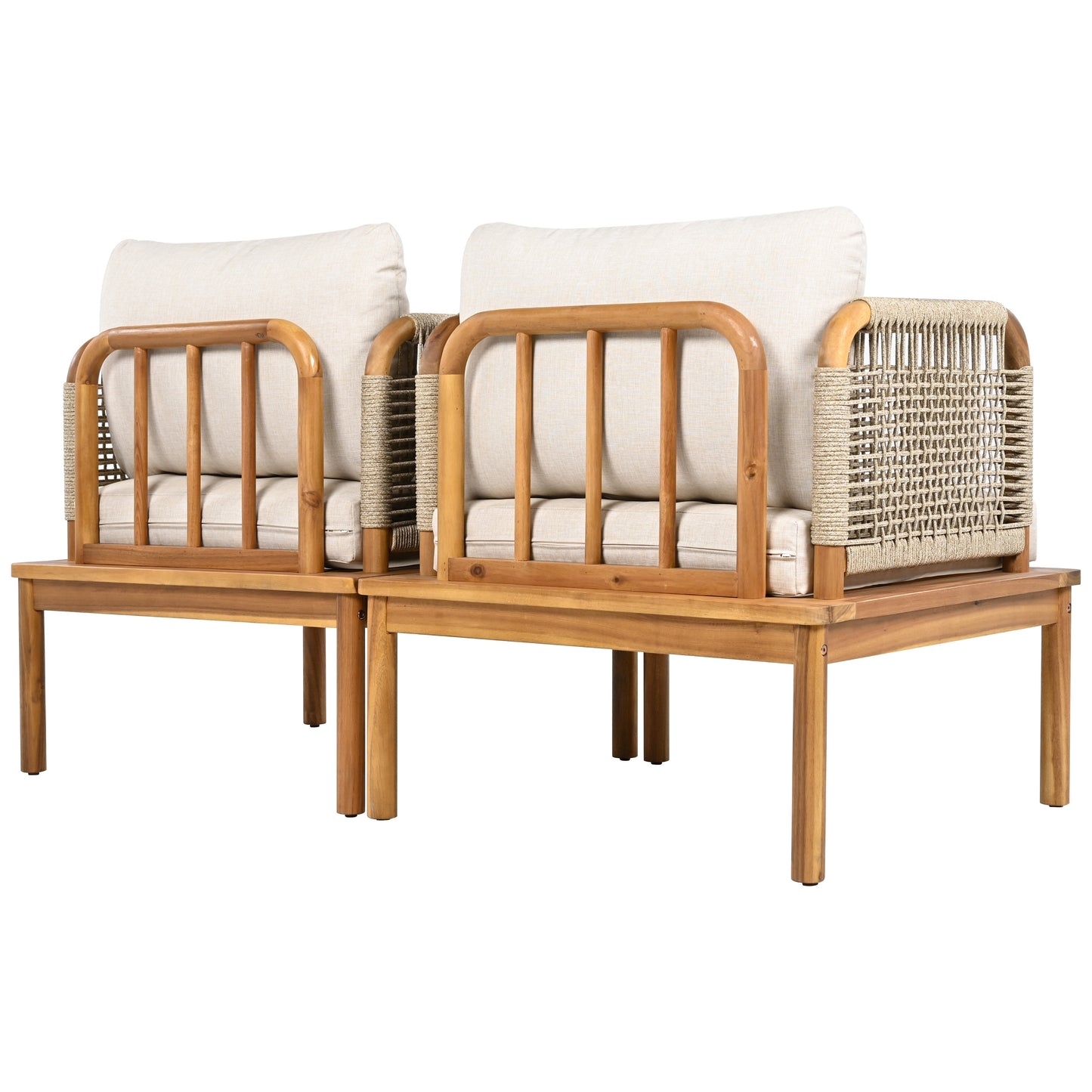 Linnea Outdoor Acacia Wood and Rope Club Chair with Cushions,Set of 2