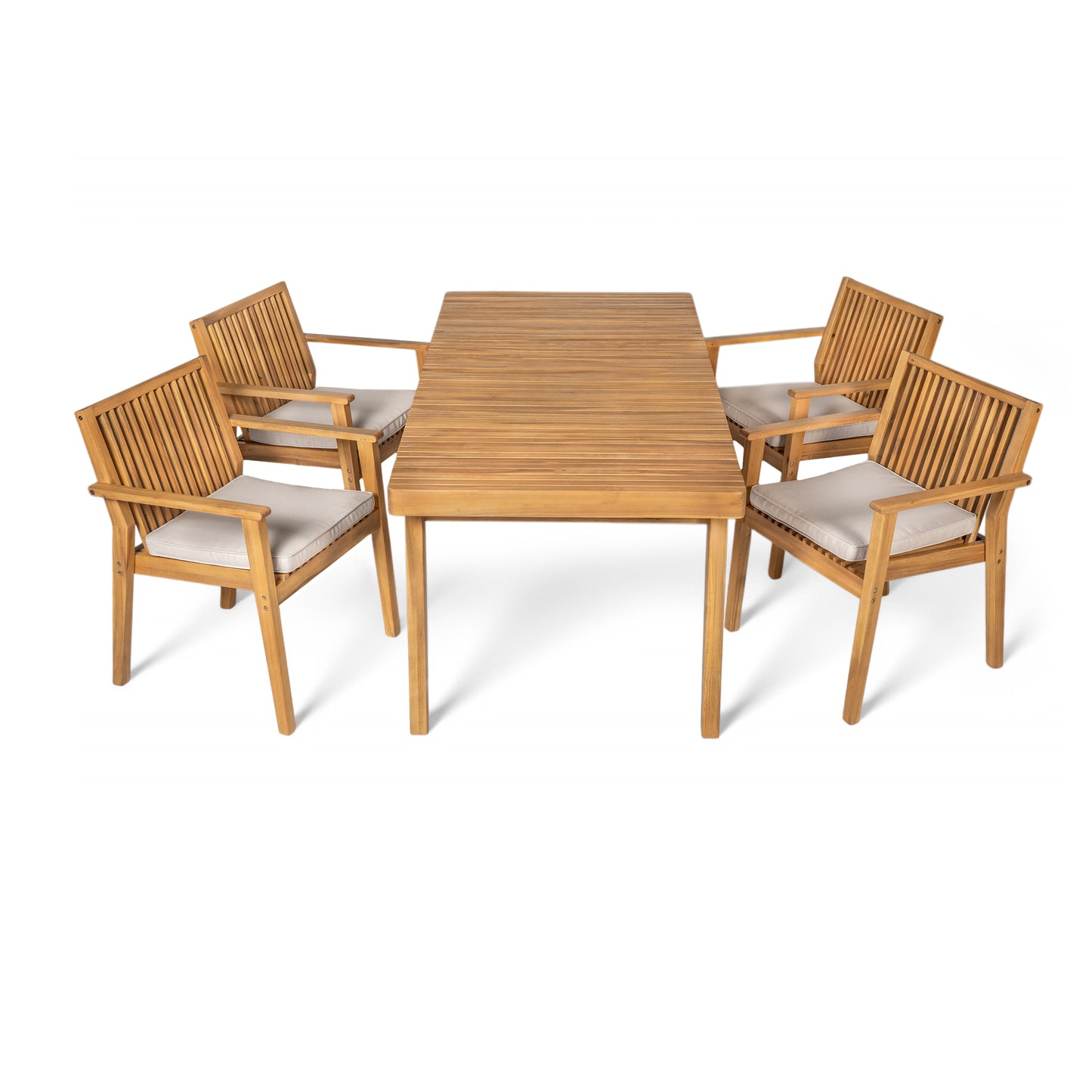 Somadorin Durable 5 - Piece Patio Furniture Set Acacia Wood Table and 4 Heavy-Duty Cushioned Chairs