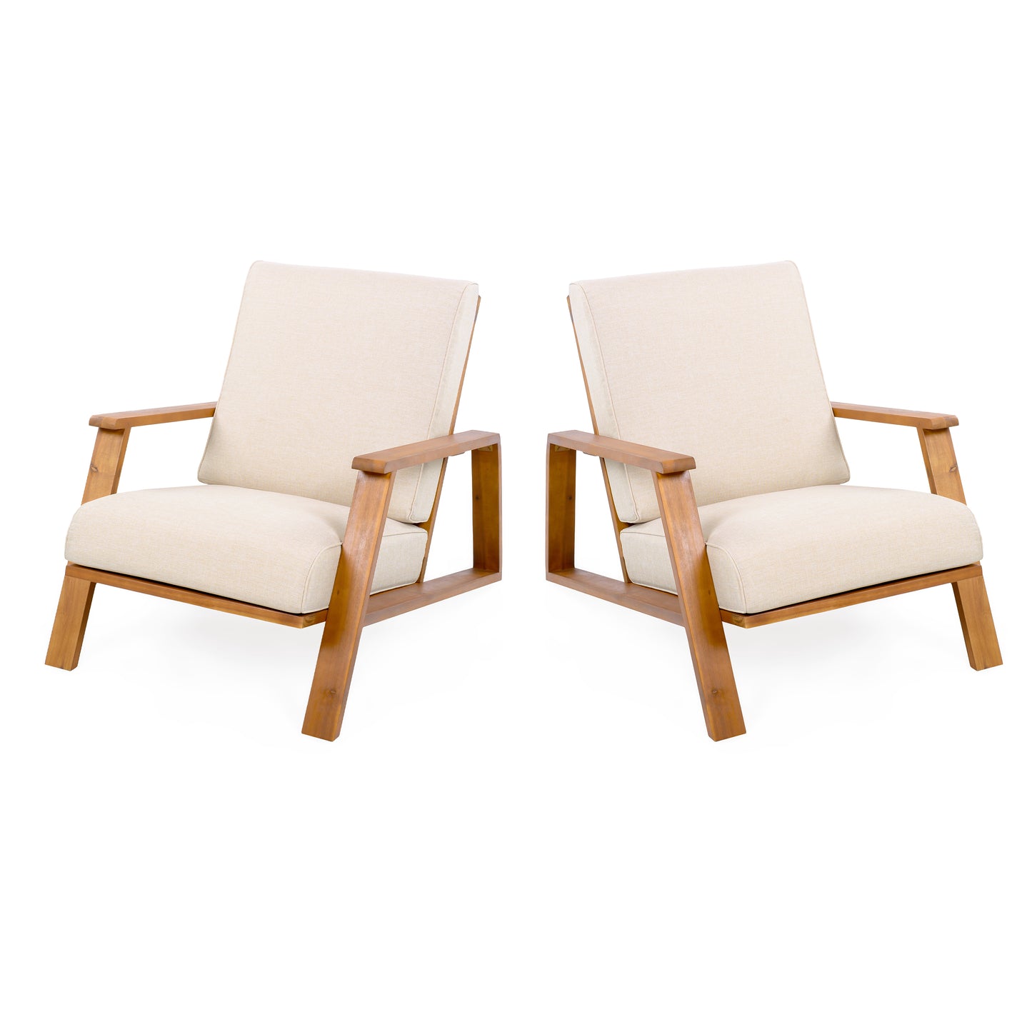Youssef Patio Lounge Chair, Outdoor Club Chair with Beige Cushion
