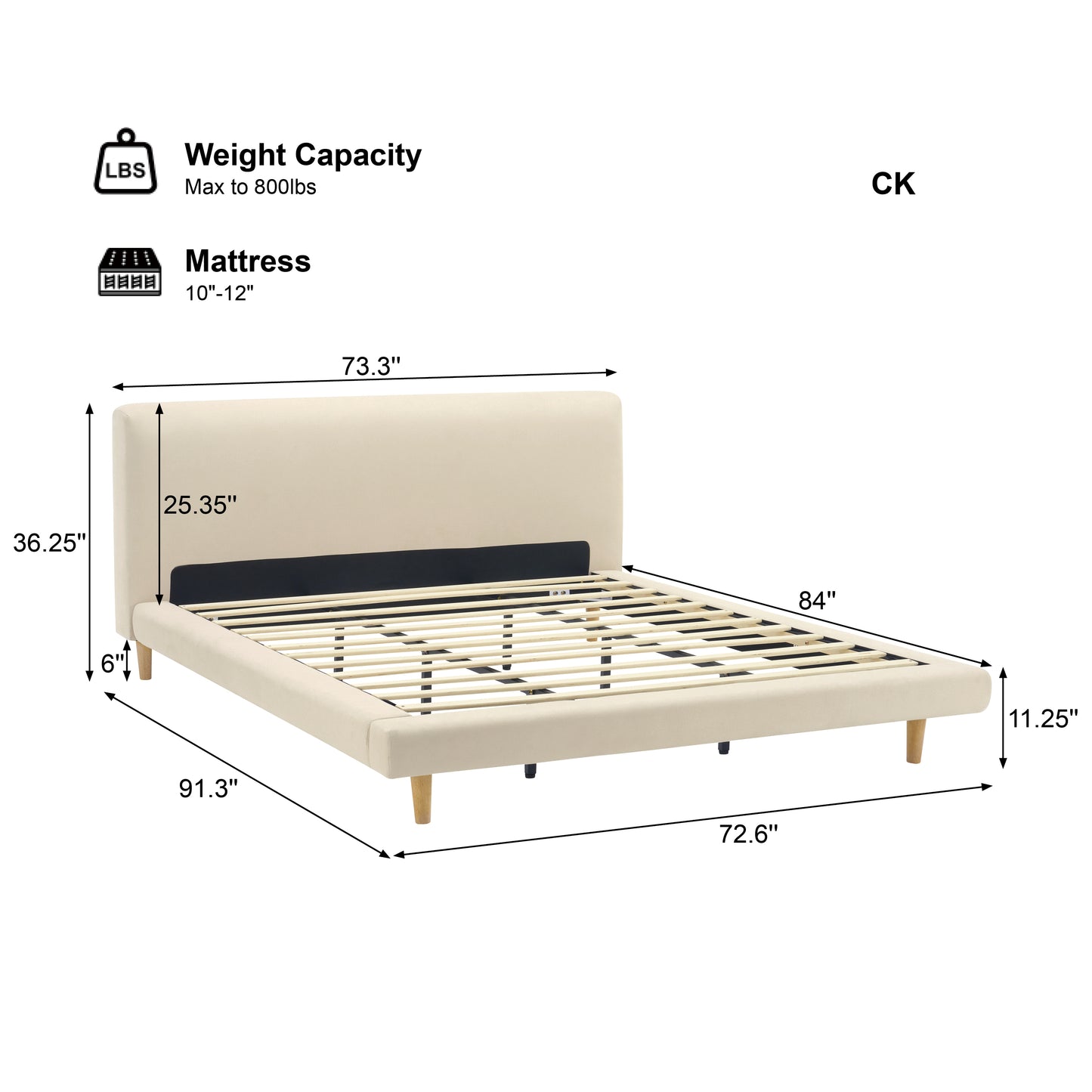 Hereward Beige Chunky Fabric King Bed Frame – Plush Textured Upholstery with Solid Rubberwood Legs, 800lbs Capacity