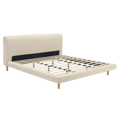 Hereward Beige Chunky Fabric King Bed Frame – Plush Textured Upholstery with Solid Rubberwood Legs, 800lbs Capacity