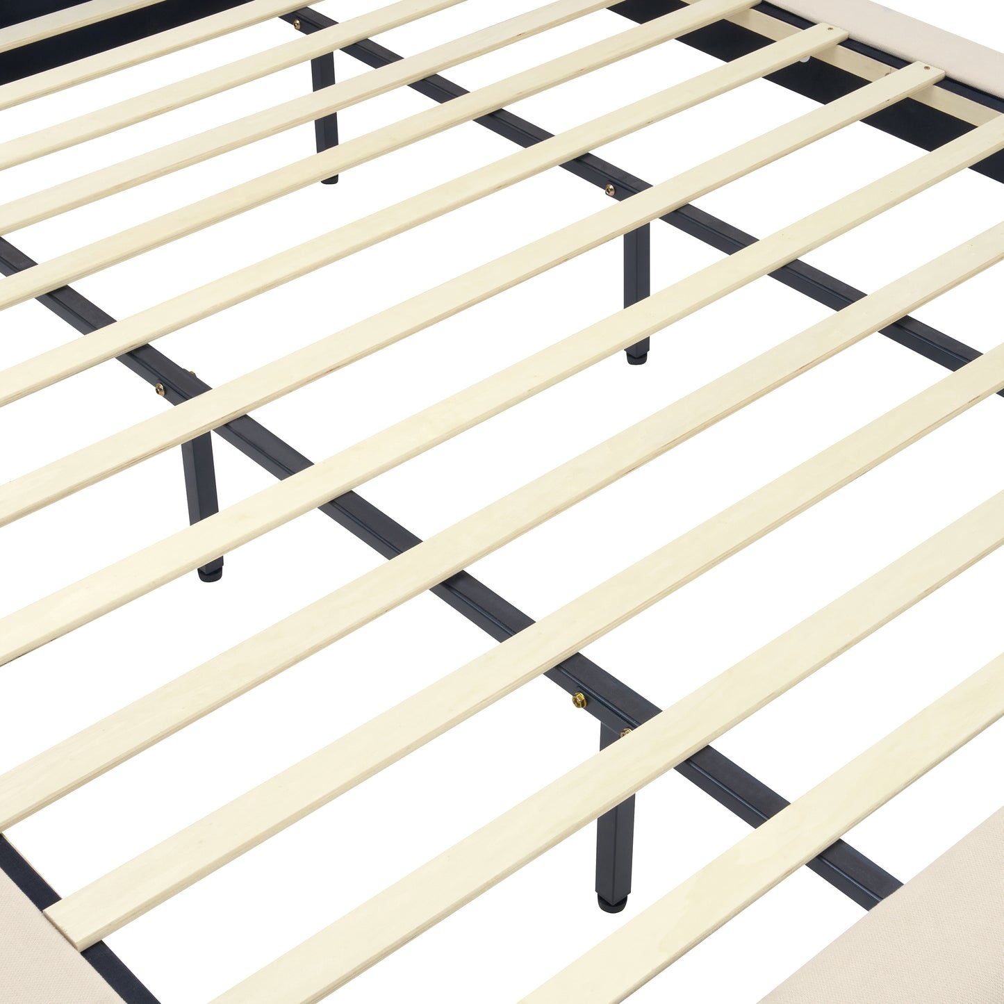 Hereward Beige Chunky Fabric King Bed Frame – Plush Textured Upholstery with Solid Rubberwood Legs, 800lbs Capacity