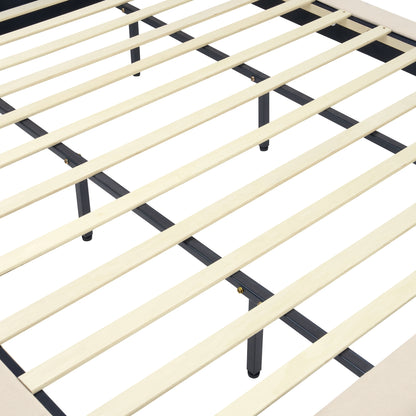 Hereward Beige Chunky Fabric King Bed Frame – Plush Textured Upholstery with Solid Rubberwood Legs, 800lbs Capacity