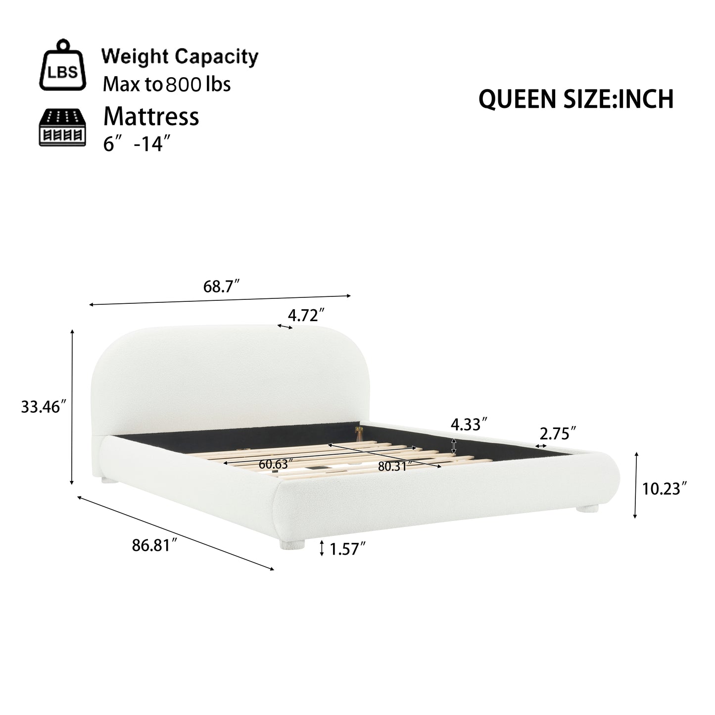Calla Cream Style Fabric Upholstered Bed, Simple Modern Bedroom Double Bed