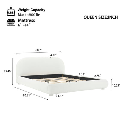 Calla Cream Style Fabric Upholstered Bed, Simple Modern Bedroom Double Bed
